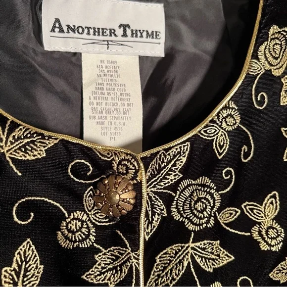 Black and Gold Embroidered Top Sheer Sleeves - Picture 3 of 9